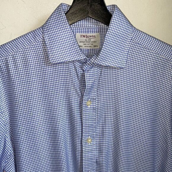 TM LEWIN Blue Gingham Short Sleeve Shirt-15.5/34.5 - Picture 2 of 8